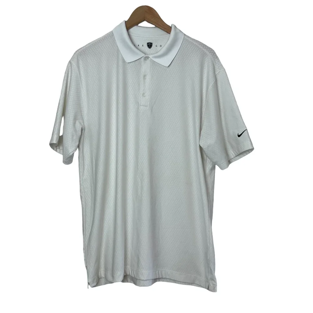 Nike Golf Size L Men's Fit Dry Polo Shirt Sporty Lightweight‎ Logo White
